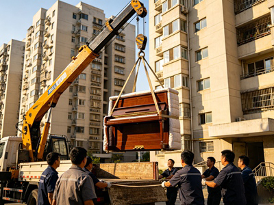 大件吊装作业展示硬实力,蚂蚁搬家完成高层住宅钢琴吊装